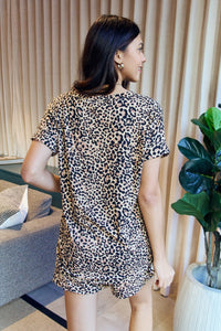 Leopard V-Neck Top and Drawstring Shorts Lounge Set