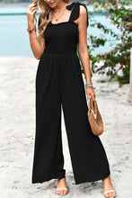 Load image into Gallery viewer, Frill Trim Tie Shoulder Wide Leg Jumpsuit with Pockets