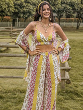 Load image into Gallery viewer, Printed Cami,Open Front Cover Up and Wide Leg Pants Set