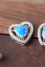 Load image into Gallery viewer, 925 Sterling Silver Opal Heart Stud Earrings