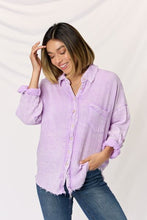 Load image into Gallery viewer, Washed Texture Button Up Raw Hem Long Sleeve Shirt