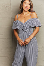 Load image into Gallery viewer, Playful Striped Spaghetti Strap Cold-Shoulder Jumpsuit