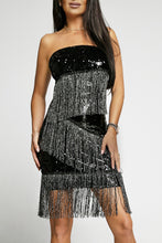 Load image into Gallery viewer, Lifer of the party Sequin Fringe Trim Strapless Dress