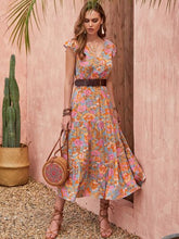 Load image into Gallery viewer, Ruffled Printed V-Neck Cap Sleeve Tiered Dress