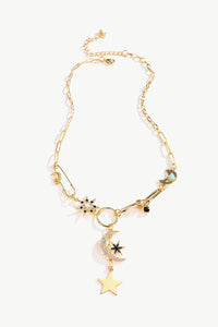 Rhinestone Star and Moon Paperclip Chain Necklace