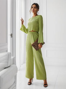 Hallie Round Neck Long Sleeve Top and Pants Set