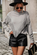 Load image into Gallery viewer, Fringe Turtle Neck Tassel Front Long Sleeve Pullover Sweater