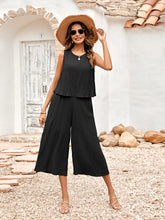 Load image into Gallery viewer, Vacay Ready Textured Round Neck Sleeveless Wide Leg Jumpsuit