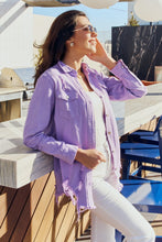 Load image into Gallery viewer, Distressed Button Down Denim Jacket in Lavender