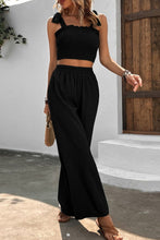Load image into Gallery viewer, Tie Shoulder Smocked Crop Top and Wide Leg Pants Set