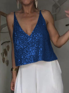 Party Time Sequin Deep V Tank