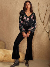 Load image into Gallery viewer, Flower Printed Tie Neck Long Sleeve Blouse