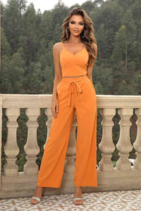Sunset Cami and Tied Straight Leg Pants Set