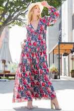 Load image into Gallery viewer, Floral Frill Trill Deep V Maxi Dress