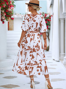 Olivia Printed Surplice Balloon Sleeve Dress