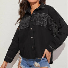 Load image into Gallery viewer, Western Vibes Fringe Detail Button-Down Collared Neck Denim Jacket