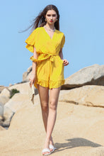 Load image into Gallery viewer, Ruffle Trim Belted Surplice Flutter Sleeve Romper