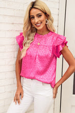 Load image into Gallery viewer, Leopard Flutter Sleeve Frill Neck Blouse