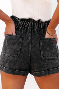 Jeannie Paperbag Waist Denim Shorts with Pockets