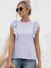 Load image into Gallery viewer, Round Neck Tied Open Back Flutter Sleeve Top