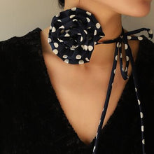 Load image into Gallery viewer, Polka Dot Camellia Flower Tie Choker Necklace