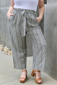 Find Your Path Paper bag Waist Striped Culotte Pants