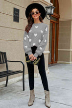 Load image into Gallery viewer, Woven Right Heart Pattern Lantern Sleeve Round Neck Tunic Sweater