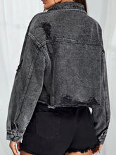 Load image into Gallery viewer, Collared Neck Dropped Shoulder Button-Down Denim Jacket
