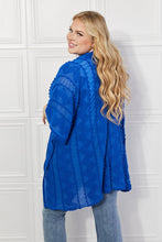 Load image into Gallery viewer, Pom-Pom Asymmetrical Poncho Cardigan in Blue