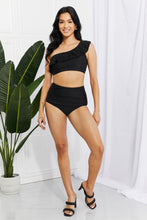 Load image into Gallery viewer, Swim Seaside Romance Ruffle One-Shoulder Bikini in Black