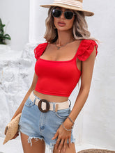 Load image into Gallery viewer, Square Neck Cap Sleeve Cropped Top