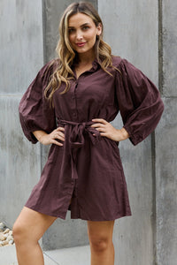 Hello Darling Half Sleeve Belted Mini Dress in Charcoal