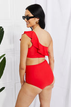 Load image into Gallery viewer, Seaside Romance Ruffle One-Shoulder Bikini in Red