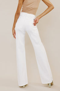 Kancan High-Rise Distressed Flare Jeans in White