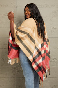 Winter Bliss Plaid Shawl Poncho Cardigan