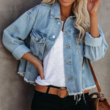 Load image into Gallery viewer, Dropped Shoulder Collared Neck Button-Down Denim Jacket