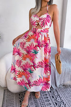Load image into Gallery viewer, Botanical Print Tied Backless Cutout Slit Dress
