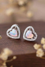 Load image into Gallery viewer, 925 Sterling Silver Opal Heart Stud Earrings