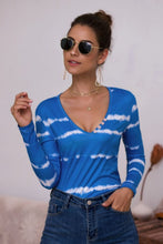 Load image into Gallery viewer, Tie-Dye Plunge Long Sleeve Top