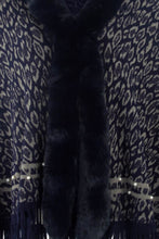Load image into Gallery viewer, Leopard Faux Fur Trim Fringe Hem Poncho