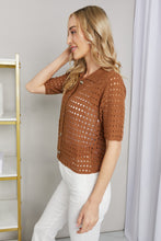 Load image into Gallery viewer, Button-Up Short Sleeve Openwork Cardigan