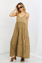 Load image into Gallery viewer, Spaghetti Strap Tiered Dress with Pockets in Khaki