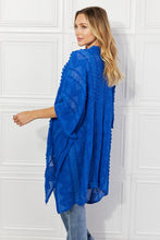 Load image into Gallery viewer, Justin Taylor Pom-Pom Asymmetrical Poncho Cardigan in Blue