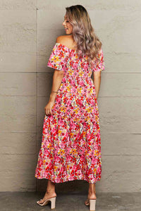 Debra Floral Off-Shoulder Frill Trim Maxi Dress