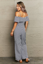 Load image into Gallery viewer, Playful Striped Spaghetti Strap Cold-Shoulder Jumpsuit