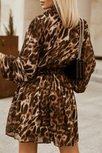 Load image into Gallery viewer, Leopard Buttoned Balloon Sleeve Dress