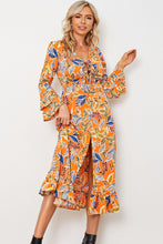 Load image into Gallery viewer, Printed Layered Flare Sleeve Split Tied Dress