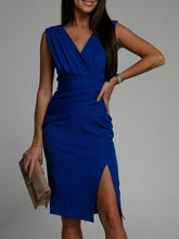 Load image into Gallery viewer, Amanda Slit Ruched Surplice Tank Dress