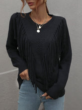 Load image into Gallery viewer, Double Take Fringe Detail Ribbed Trim Sweater
