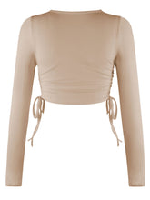 Load image into Gallery viewer, Drawstring Round Neck Long Sleeve Top